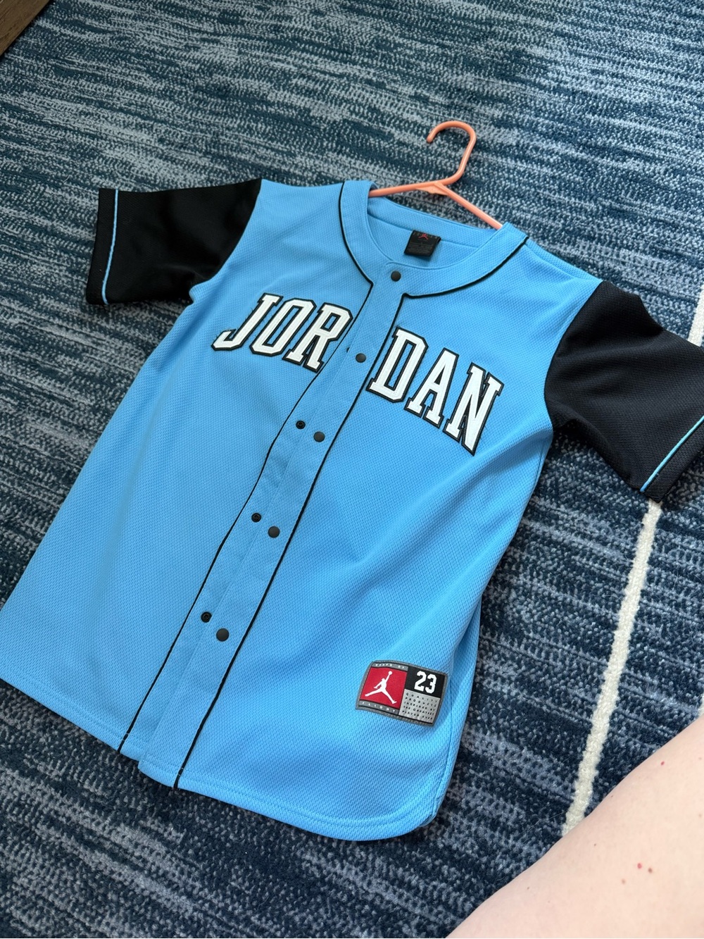 Jordan Light Blue and Black Baseball-Style Jersey